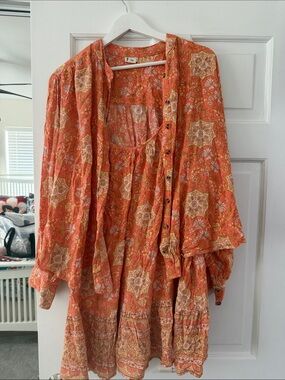 BILLABONG Boho Floral Orange Button-Front Women’s Shirt & Dress